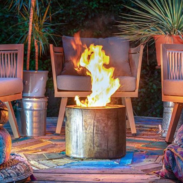 Eco Fuego Low Smoke Wax Candle Fire Pit in Wood Log Finish [ GLOW2405 ]