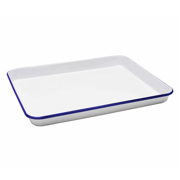 Falcon Enamelware Large Swiss Roll Pan in White With Blue Rim Enamel [ RD2876 ]