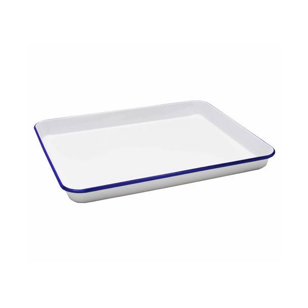 Falcon Enamelware Medium Swiss Roll Pan in White With Blue Rim Enamel [ RD2877 ]
