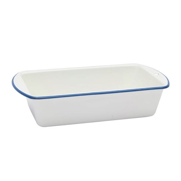 Falcon Enamelware Loaf Pan in White with Blue Rim Enamel [ RD2886 ]