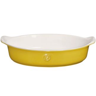 Emile Henry Ceramic Classic Large Oval Gratin Dish 35.5 x 23cm in Leaves / Yellow [ 859022 ]