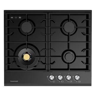 Euromaid Eclipse 600mm / 60cm Natural Gas Cooktop with 4 Burners in Black Glass [ EC64GB ]
