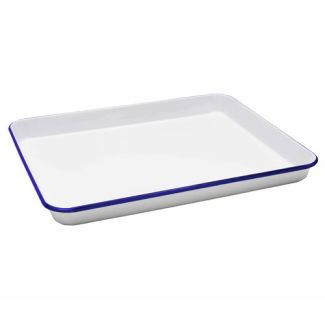 Falcon Enamelware Medium Swiss Roll Pan in White With Blue Rim Enamel [ RD2877 ]