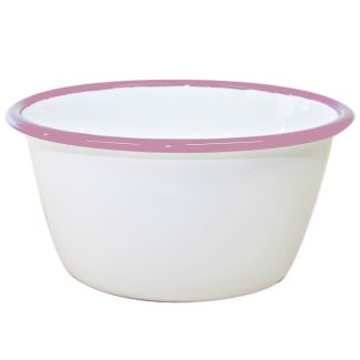Dishy Enamelware 12cm Pudding Basin White with Pink Rim Enamel [ RD4675 ]