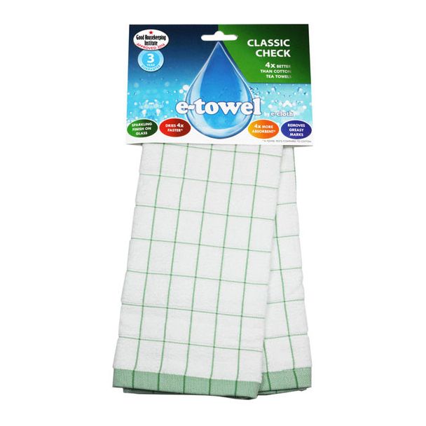 E-Cloth Classic Green Check Tea Towel in Green [ ECL022 ]