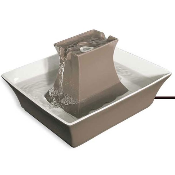 Drinkwell Stoneware Pagoda Pet Drinking Water Fountain in Taupe [ PAGODA-TP-AU-17 ]